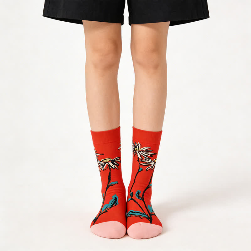 Red Daisy Cotton Quarter Socks - Red - EU36-43(US3-9) - image 0