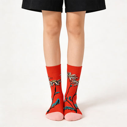 Red Daisy Cotton Quarter Socks - Red - EU36-43(US3-9) - image 0
