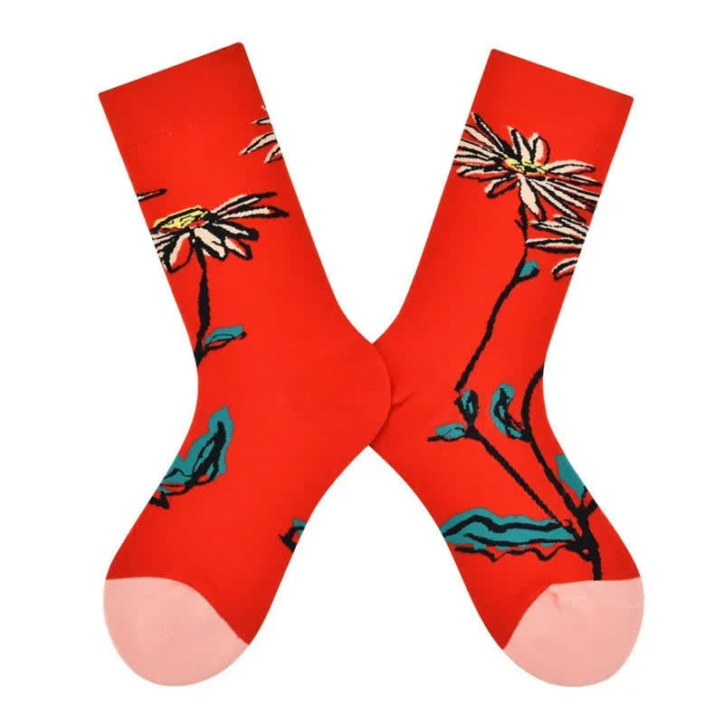 Red Daisy Cotton Quarter Socks - image 1