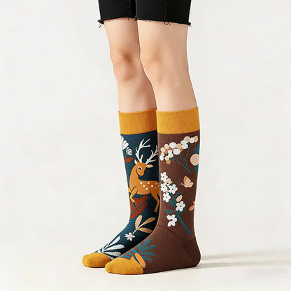 Deer Floral Quarter Socks - Brown - EU36-43(US3-10) - image 0