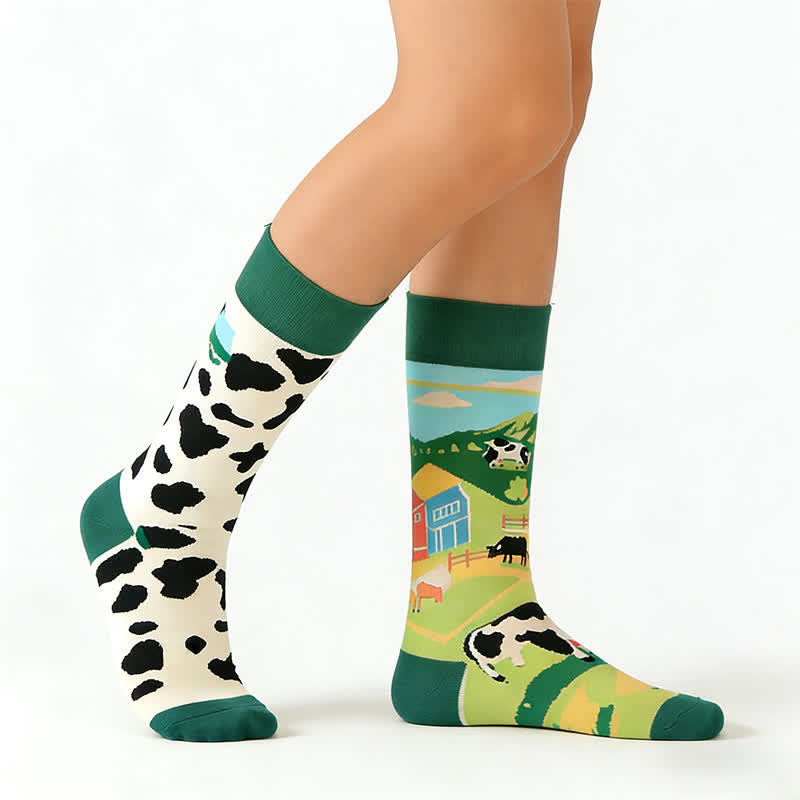 Cow Farm Quarter Socks - Green - EU36-43(US3-10) - image 0