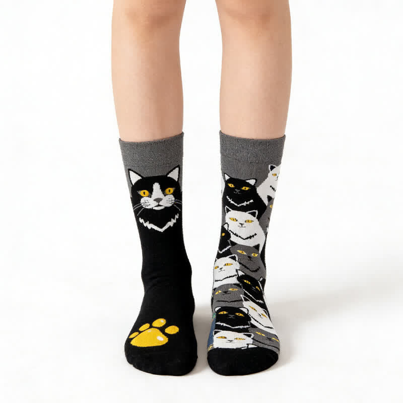Playful Black Cat Quarter Socks - Black - EU36-43(US3-10) - image 0