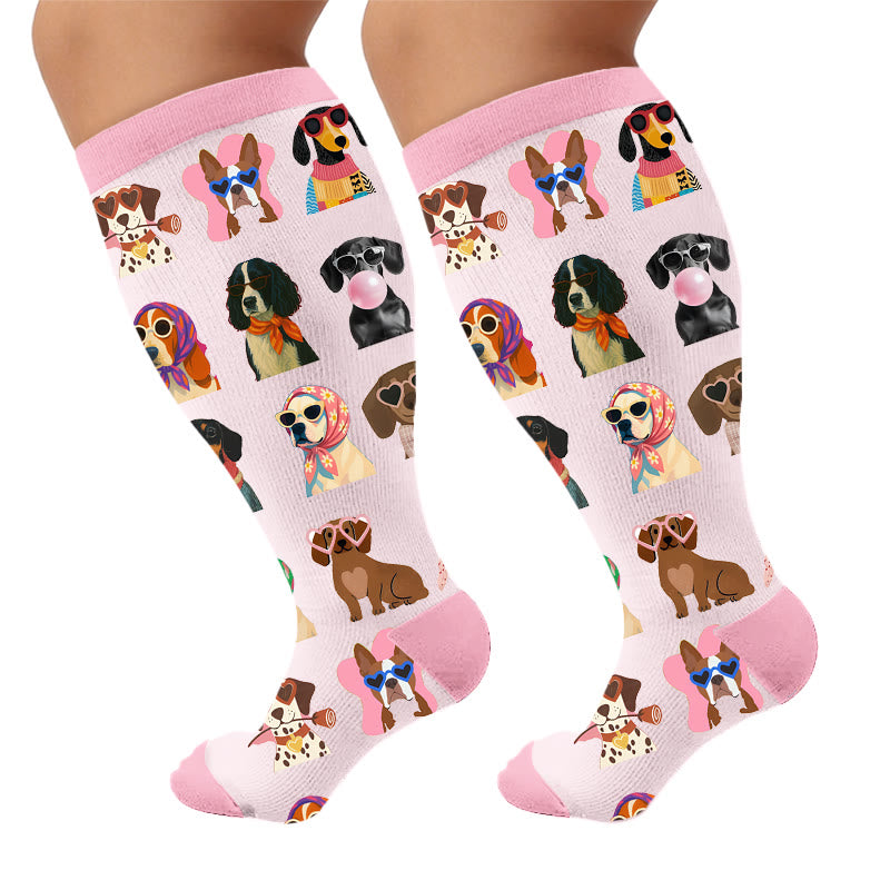 Plus Size Cute Dog Print Compression Socks - Sweet(1 Pair) - 4XL - image 6