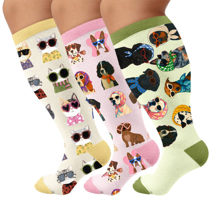 Plus Size Dog Portraits Print Compression Socks - image 1