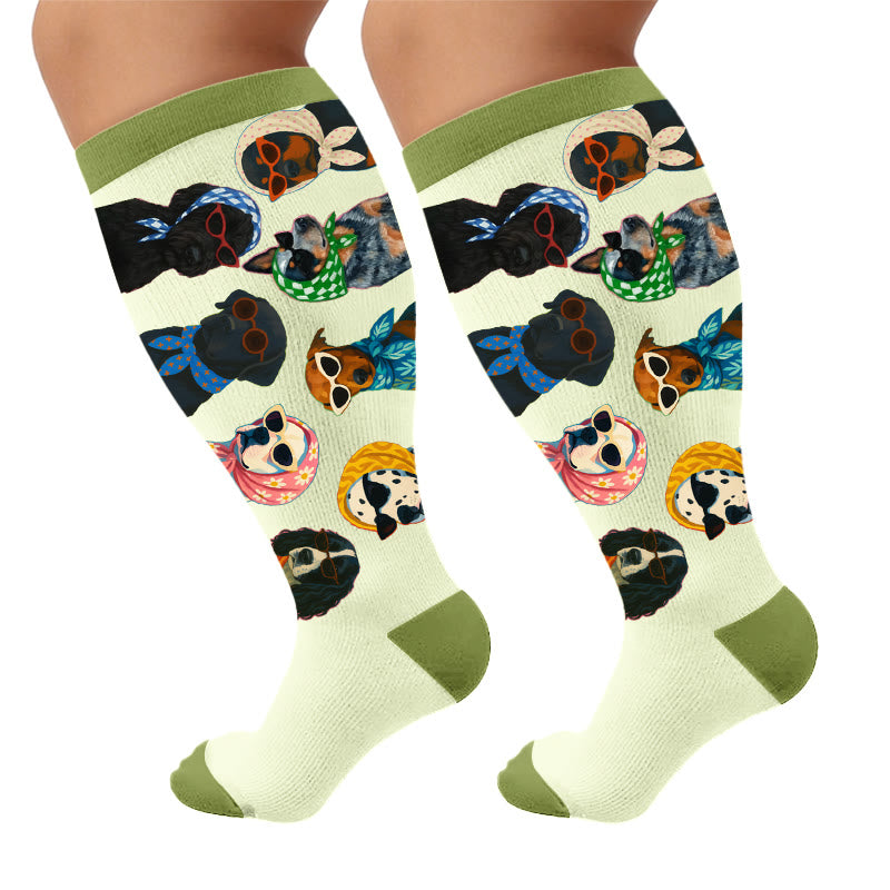 Plus Size Cute Dog Print Compression Socks - Retro(1 Pair) - 4XL - image 7