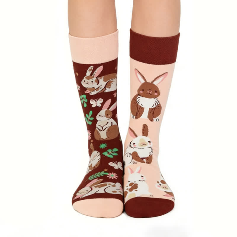Cute Floral Rabbit Quarter Socks - Pink - EU36-43(US3-9) - image 0