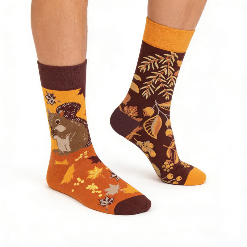 Autumn Squirrel Quarter Socks - Orange - EU36-43(US3-9) - image 0