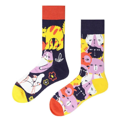 Fun Cat Cartoon Quarter Socks - image 1