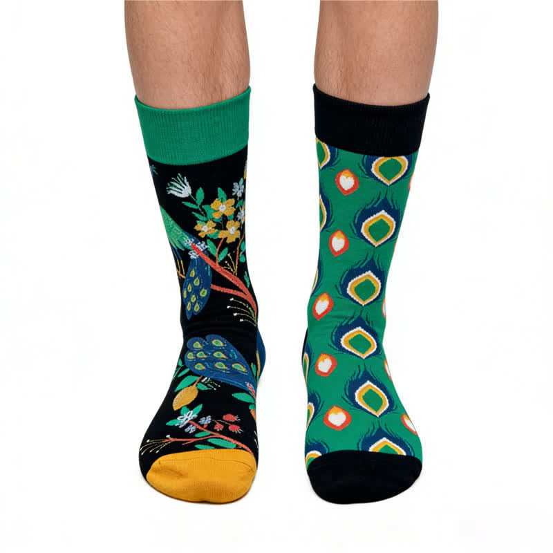 Flower Peacock Quarter Socks - Green - EU36-43(US3-9) - image 0