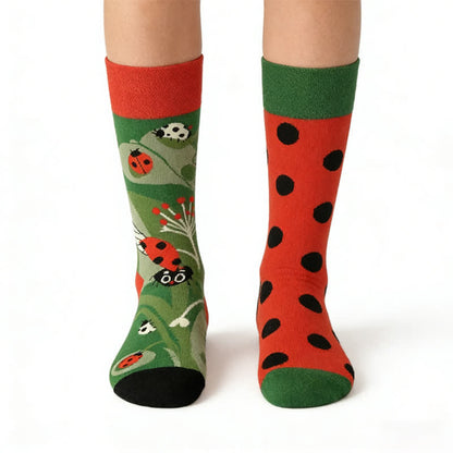 Ladybug Polka Dots Quarter Socks - Green - EU36-43(US3-9) - image 0