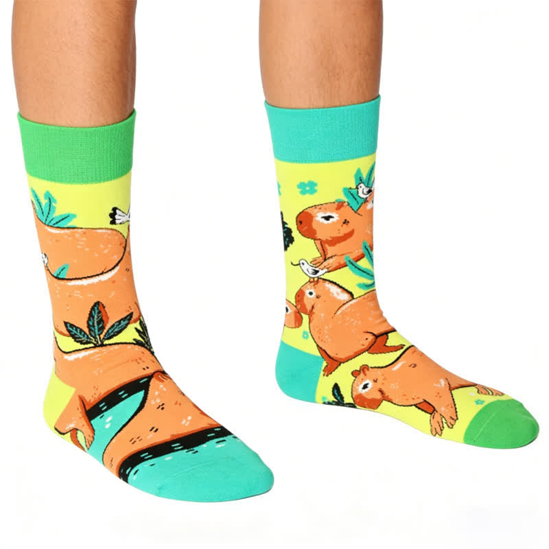 Capybara Print Quarter Socks - Green - EU36-43(US3-9) - image 0