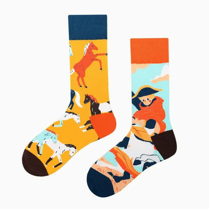 Playful Horse Quarter Socks - Orange - EU36-43(US3-9) - image 1