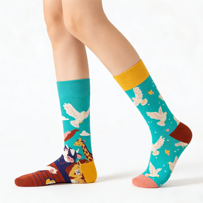 Playful Animal Cartoon Quarter Socks - Green - EU36-43(US3-9) - image 0