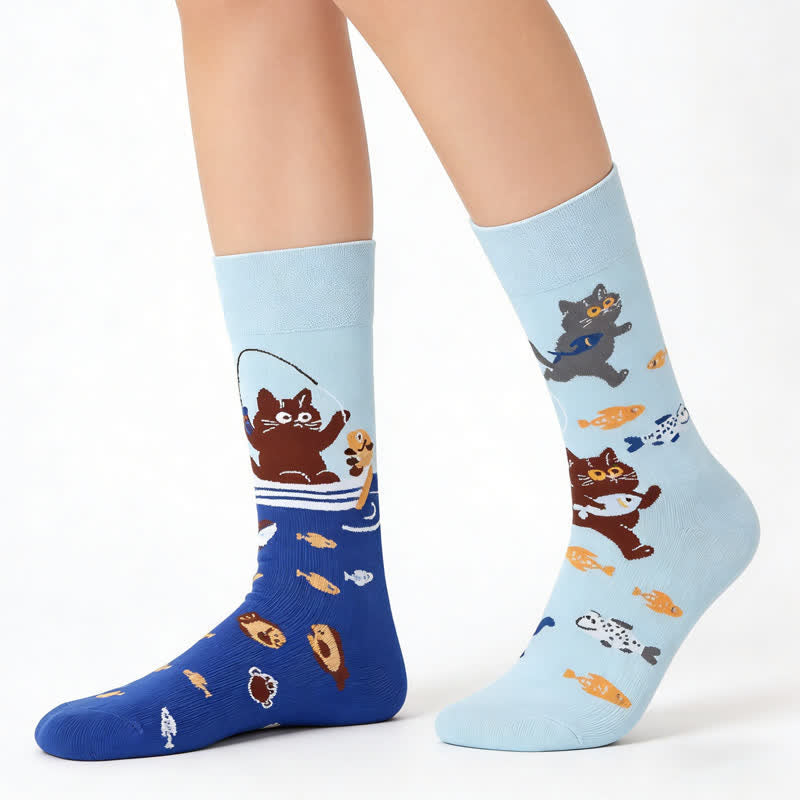 Cute Cat Fish Quarter Socks - Blue - EU36-43(US3-9) - image 0