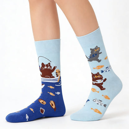 Cute Cat Fish Quarter Socks - Blue - EU36-43(US3-9) - image 0