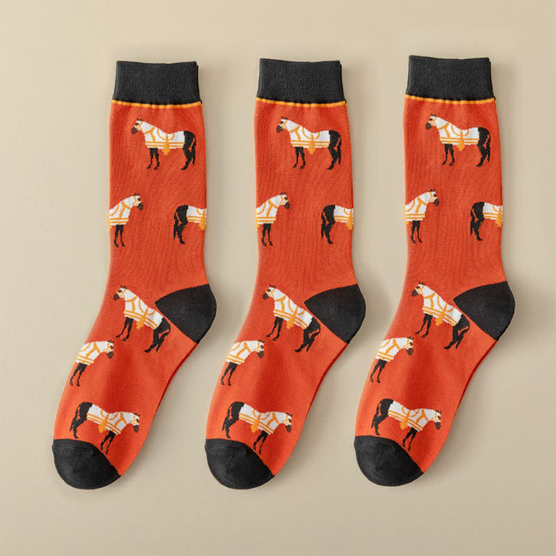 Cartoon Horse Quarter Socks(3 Pairs) - Red - EU35-40(US1-7) - image 9