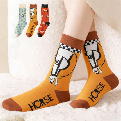 Cartoon Horse Quarter Socks(3 Pairs) - Multicolor - EU35-40(US1-7) - image 0