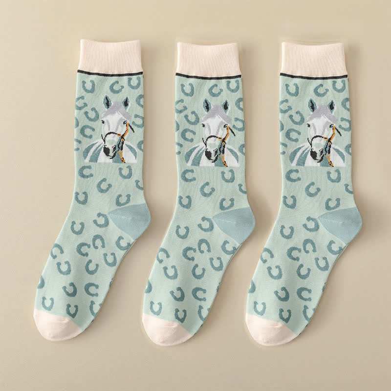 Cartoon Horse Quarter Socks(3 Pairs) - Blue - EU35-40(US1-7) - image 10
