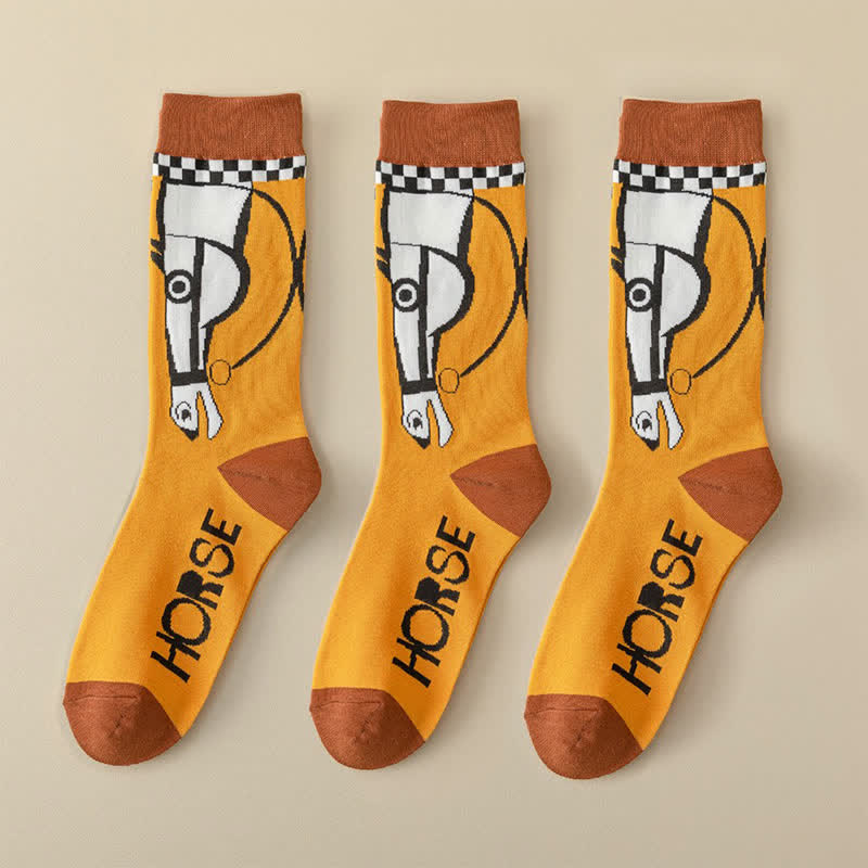 Cartoon Horse Quarter Socks(3 Pairs) - Orange - EU35-40(US1-7) - image 8