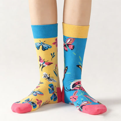 Colorful Flower Butterfly Quarter Socks - Blue - EU36-43(US3-9) - image 0