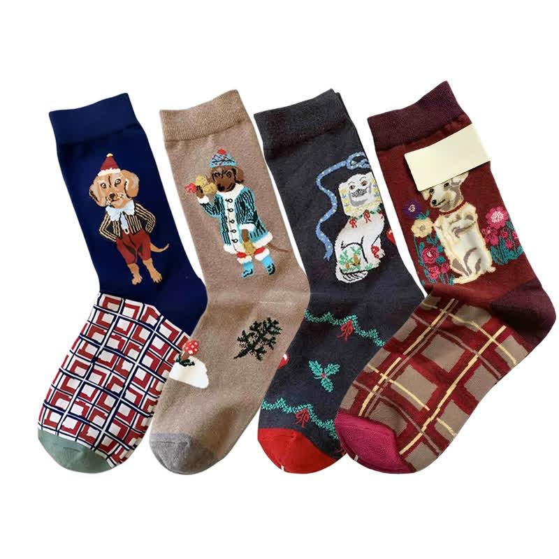 Retro Cute Dog Quarter Socks(4 Pairs) - image 1