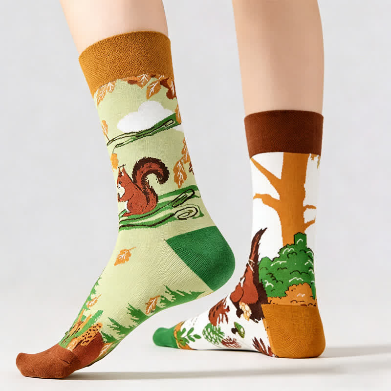 Forest Squirrel Nuts Quarter Socks - Green - EU36-43(US3-9) - image 0