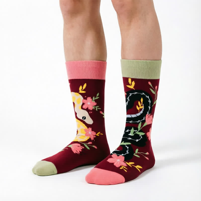 Snake Floral Quarter Socks - Red - EU35-43(US2-9) - image 0