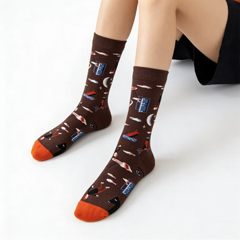 Hand Drawn Pattern Quarter Socks(4 Pairs) - image 2