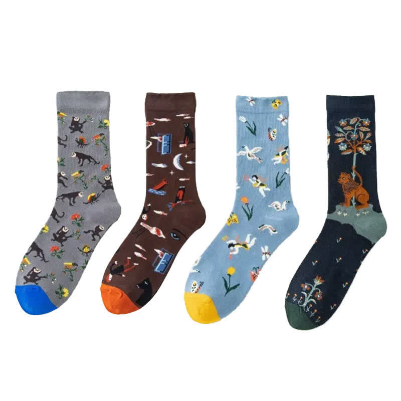 Hand Drawn Pattern Quarter Socks(4 Pairs) - image 5