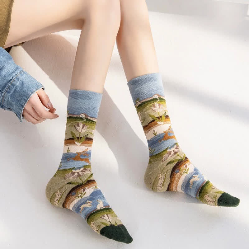 Playful Painting Pattern Quarter Socks(4 Pairs) - image 4