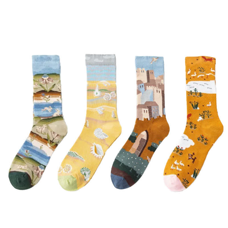 Playful Painting Pattern Quarter Socks(4 Pairs) - image 5