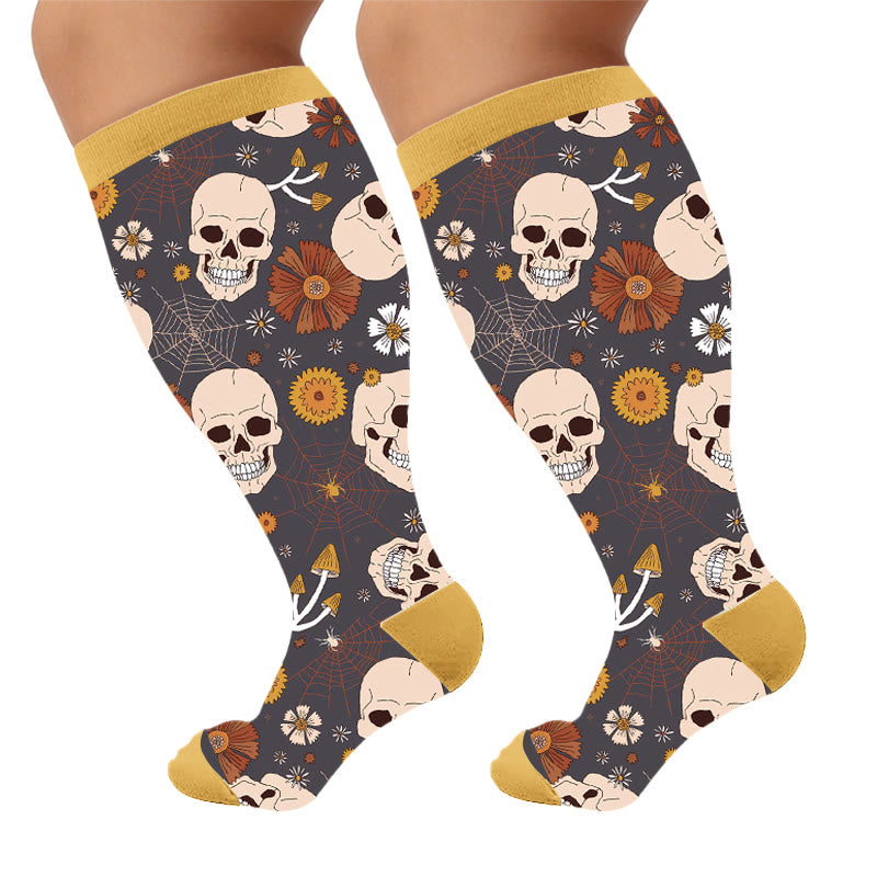 Plus Size Skull Series Compression Socks - Yellow(1 Pair) - 4XL - image 8