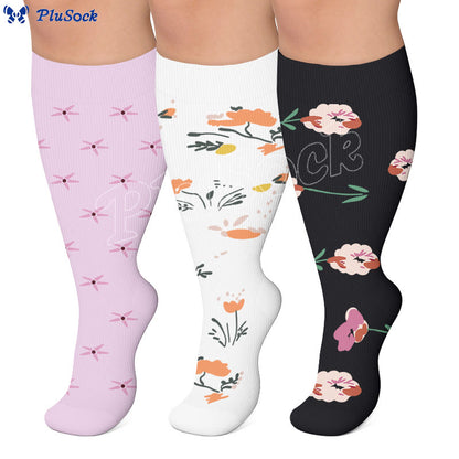 Plus Size Elegant Floral Compression Socks(3 Pairs) - image 0