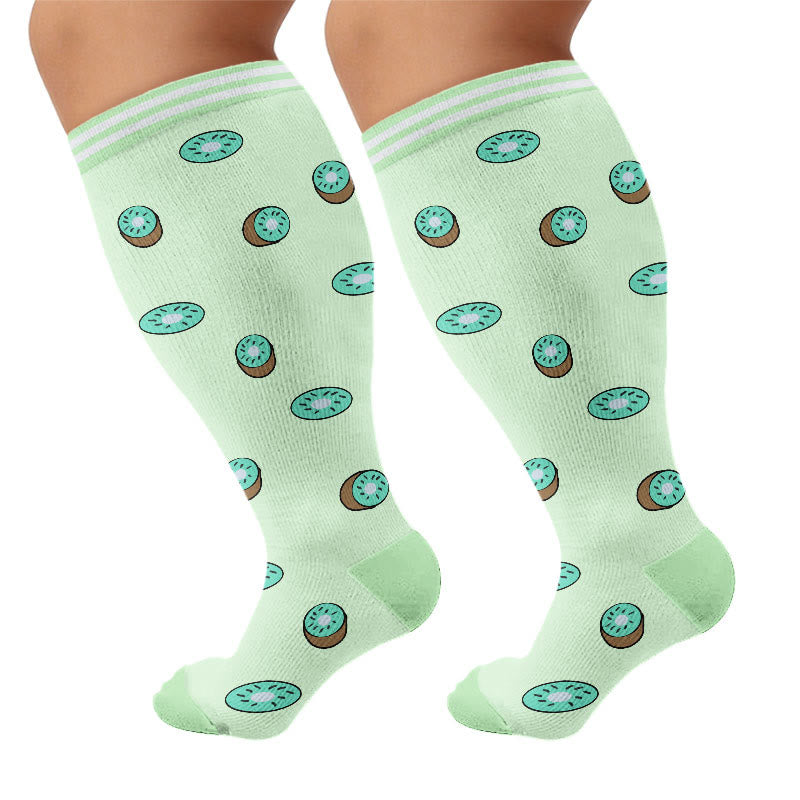 Plus Size Fruity Fun Compression Socks(4 Pairs) - Kiwi - 4XL - image 7