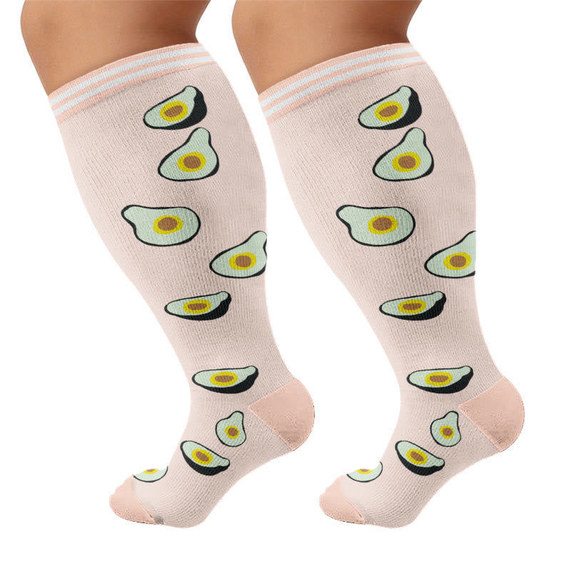 Plus Size Fruity Fun Compression Socks(4 Pairs) - Avocado - 4XL - image 8