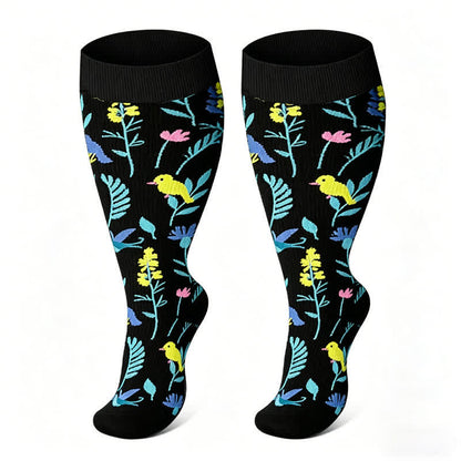 Plus Size Painted Flowers Compression Socks(3 Pairs) - image 4