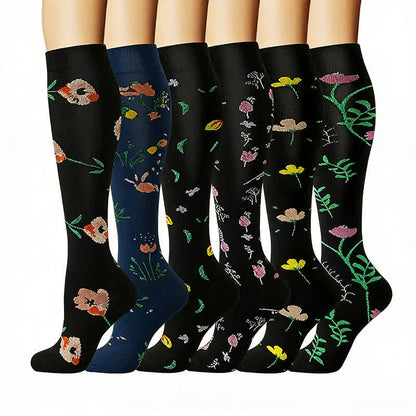 Floral Garden Embroidered Compression Socks(6 Pairs) - Multicolor - L/XL - image 0