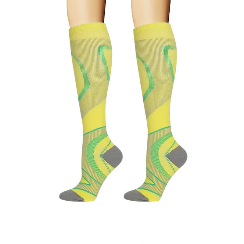 Sporty Geometric Line Compression Socks(4 Pairs) - Yellow - L/XL - image 3