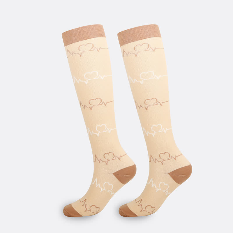 Pink Heart Knee High Compression Socks(3 Pairs) - Brown - S/M - image 1