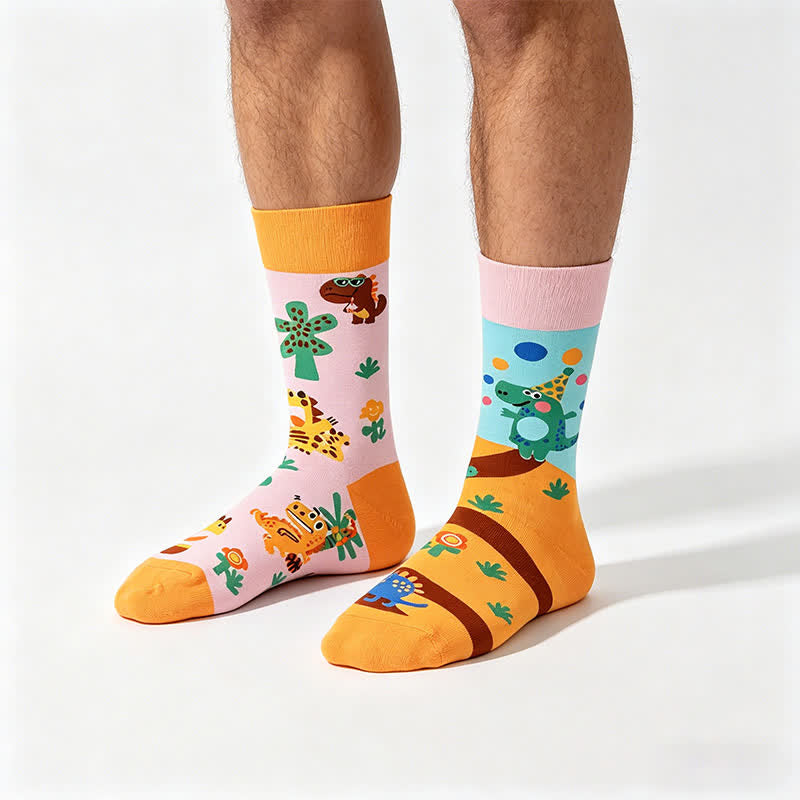 Playful Dinosaur Cartoon Quarter Socks - Orange - EU35-43(US2-9) - image 0