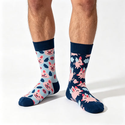 Cartoon Cute Pig Quarte Socks - Blue - EU35-43(US2-9) - image 0