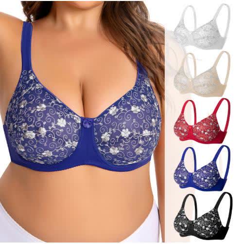 Silver Flower Embroidery Pattern Full Coverage Bras - image 0