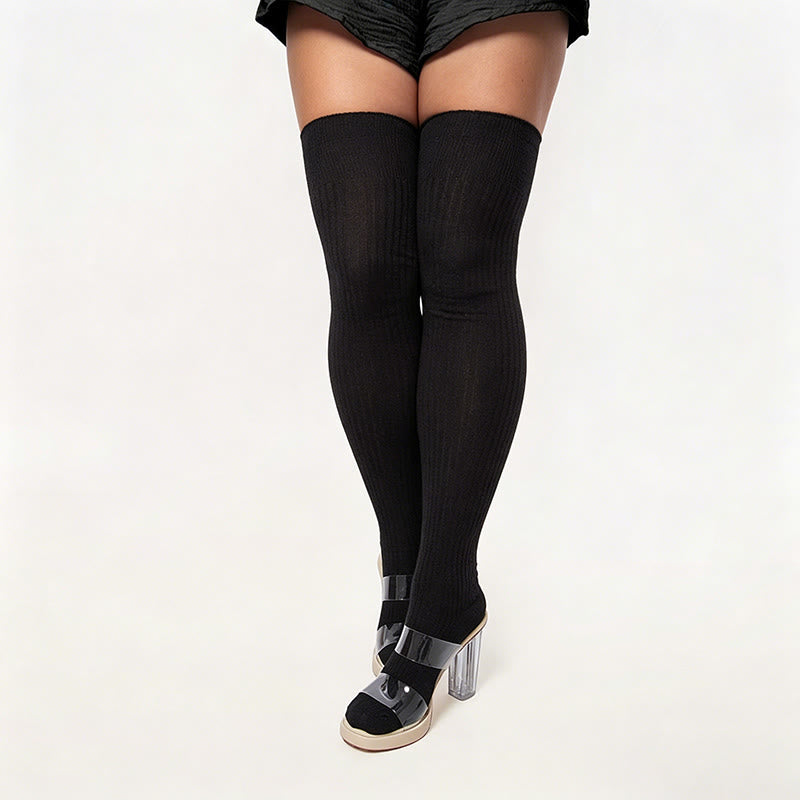 Candy Color Thigh High Socks - Black - One Size - image 5