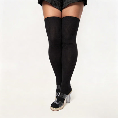 Candy Color Thigh High Socks - Black - One Size - image 5