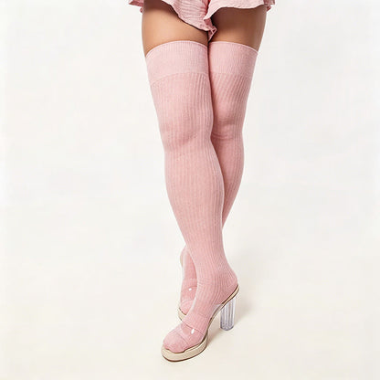 Candy Color Thigh High Socks - Pink - One Size - image 15