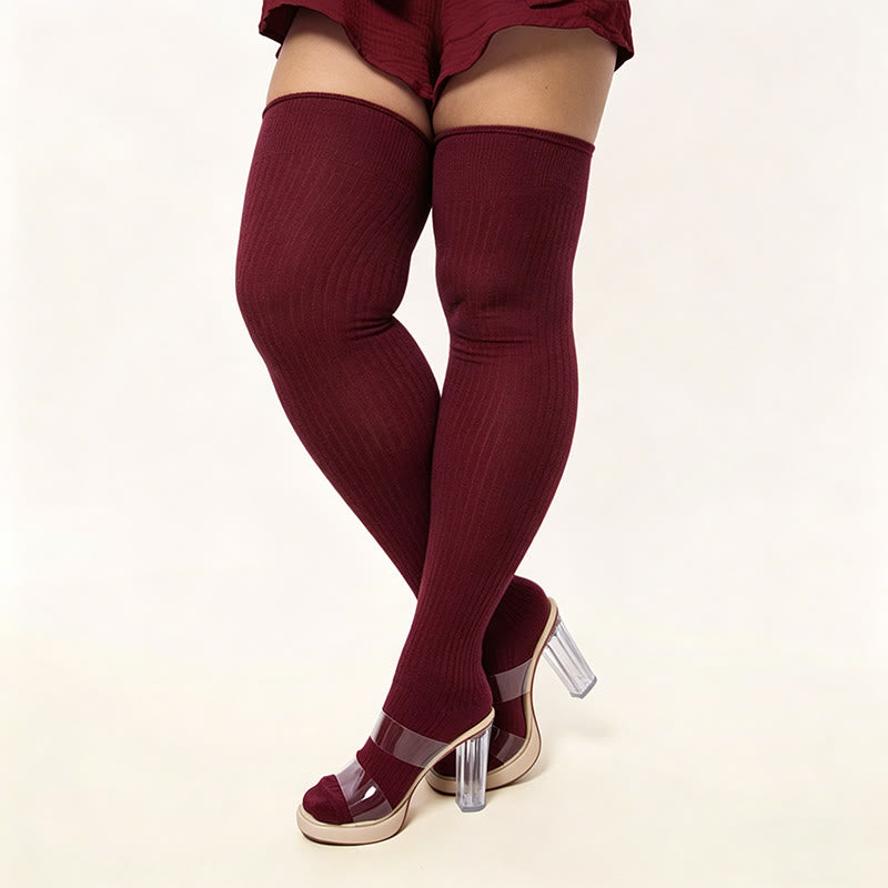 Candy Color Thigh High Socks - Wine - One Size - image 10