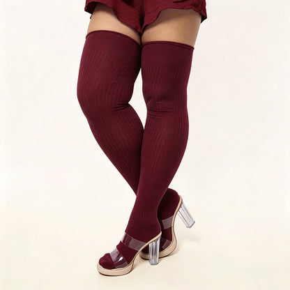 Candy Color Thigh High Socks - Wine - One Size - image 10