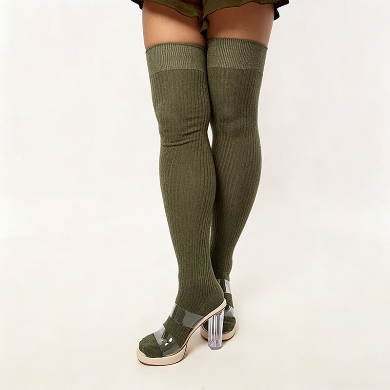Candy Color Thigh High Socks - Dark Green - One Size - image 14