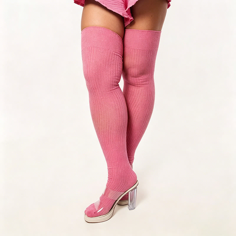 Candy Color Thigh High Socks - Rose - One Size - image 9