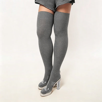 Candy Color Thigh High Socks - Grey - One Size - image 7